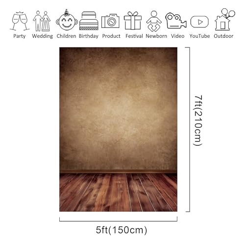 Riyidecor Brown Backdrop Rustic Wall Wooden Floor 5Wx7H Feet Soft Fabric Polyester Newborn Abstract Portrait Baby Photography Background Decorations Birthday Headshot Photo Backdrop for Photoshoot - Image 3