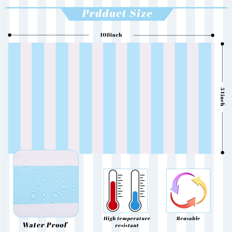 Kesfey 3 Packs Light Blue and White Striped Table Cloth 54 x 108 Inches Bluey Stripe Table Cover Disposable Plastic Beach Tablecloths Waterproof Rectangle Picnic Tablecover for Pool Birthday Party - Image 2