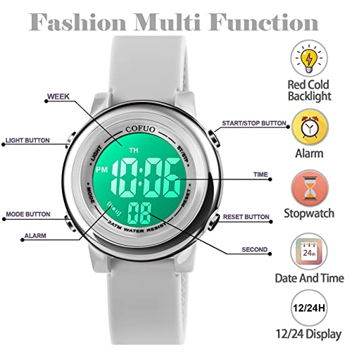 cofuo Kids Digital Sport Waterproof Watch for Girls Boys, Kid Sports Outdoor LED Electrical Watches with Luminous Alarm Stopwatch Child Wristwatch 3-12 Years - Image 3
