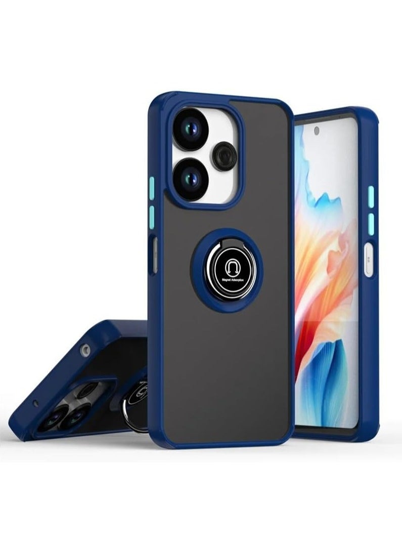 Generic Case for Xiaomi Redmi 13 4G / Xiaomi Redmi Note 13R Case Cover Metal Ring Holder Grip Kickstand Car Magnetic Mount Shockproof Matte Hard Back Bumper Case for Redmi 13 4G / Redmi Note 13R 5G (Blue) 
