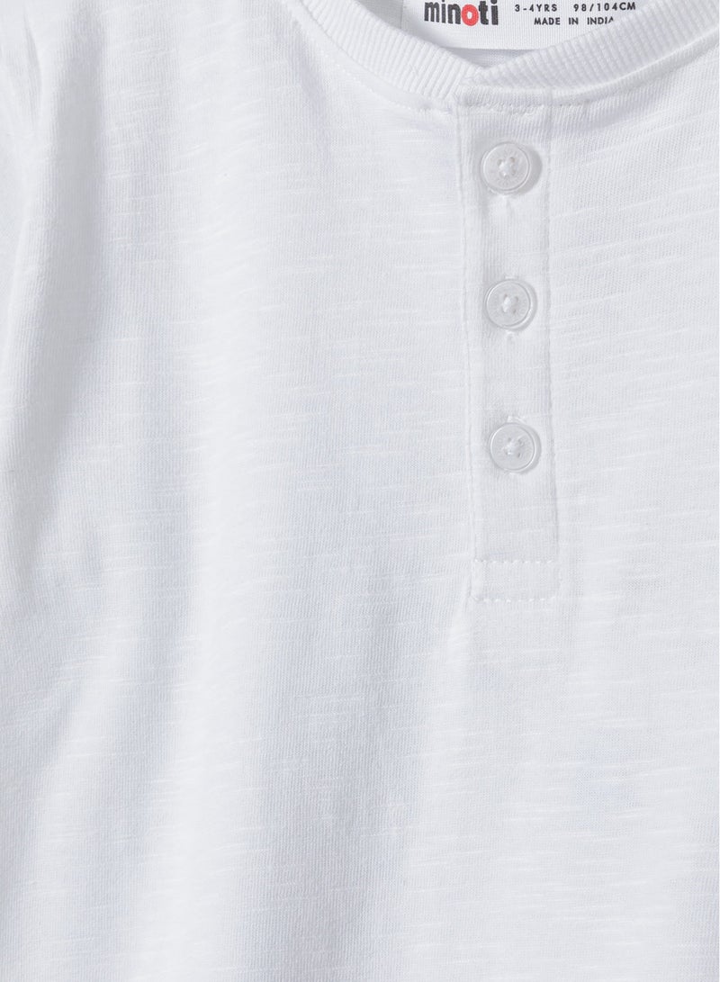 MINOTI Short Sleeve Henley T-Shirt with Button Neckline  - Image 3