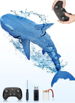 Eoptify RC Remote Control Shark, Underwater Fish Toy for Swimming Pool Remote Control Boat, Realistic Shark Toy with Water Spray & LED Lights for Kids, Waterproof Simulation Shark for Gift (Blue)  - Image 1