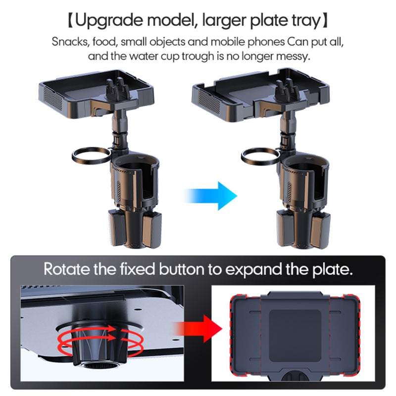 Cup Holder Tray for Car Dual Cap Holder 4IN1 Adjustable Car Cup Holder Multifunctional Car Drink Phone Holders Snack Tray Expander - Image 4