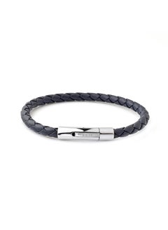 Riblor Fabio Leather Bracelet Navy Blue And Silver  - Image 1