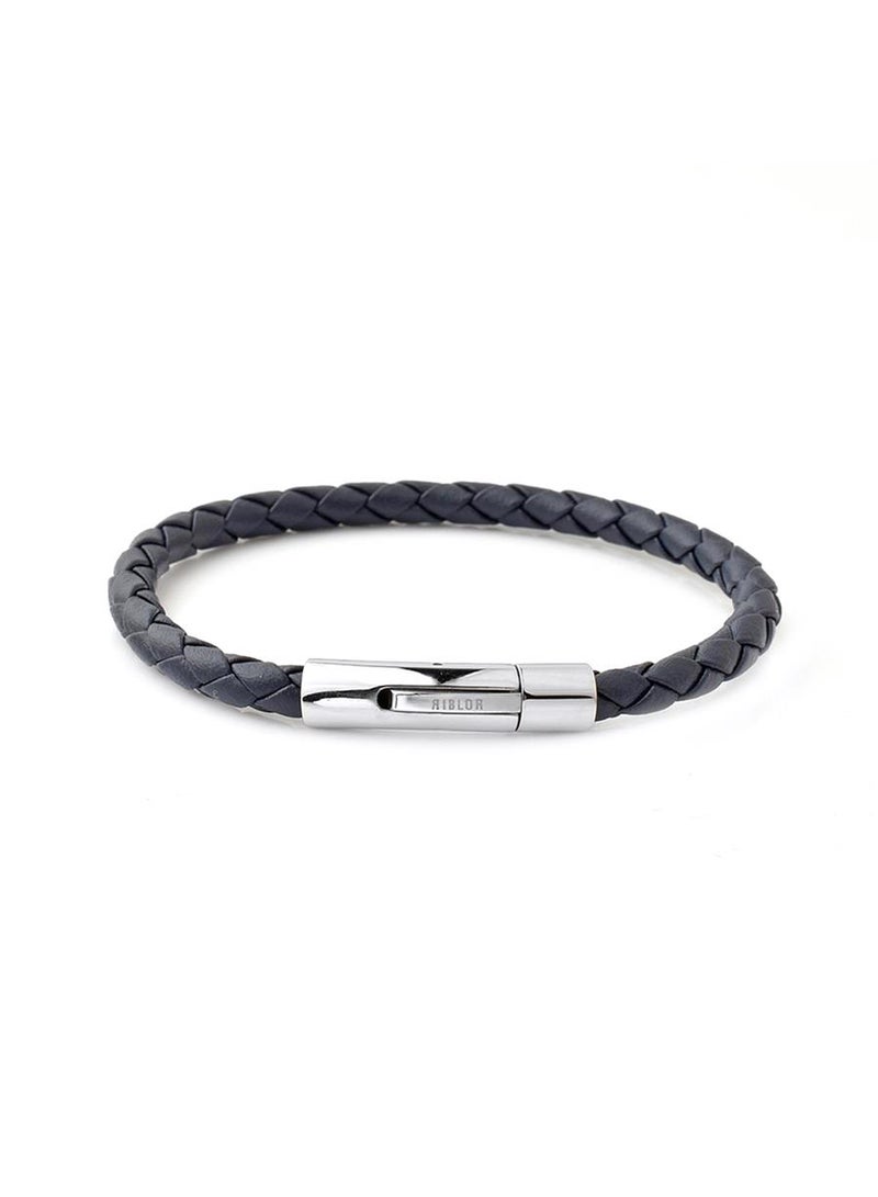 Riblor Fabio Leather Bracelet Navy Blue And Silver - Image 1