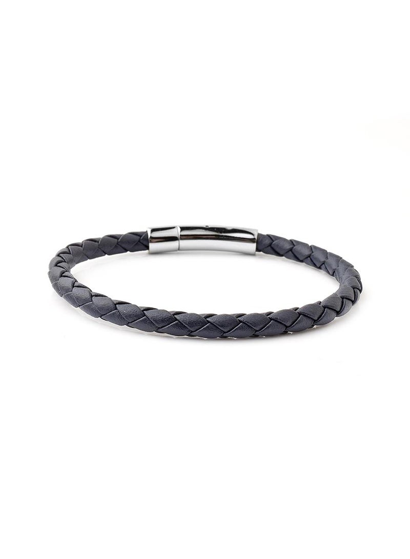 Riblor Fabio Leather Bracelet Navy Blue And Silver - Image 2