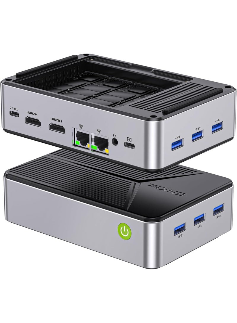 GMKtec Desktop Ultracompact Mini PC GMKtec NAS, G9 Intel N150 Dual Boot Linux+OS 12GB DDR5 64GB EMMC + 512GB M.2 SSD, 4*M.2 NVMe Slots, Dual NIC 2.5GbE, USB-C/USB 3.2 10Gbps, Network Attached Storage NucBox G9 - Image 1