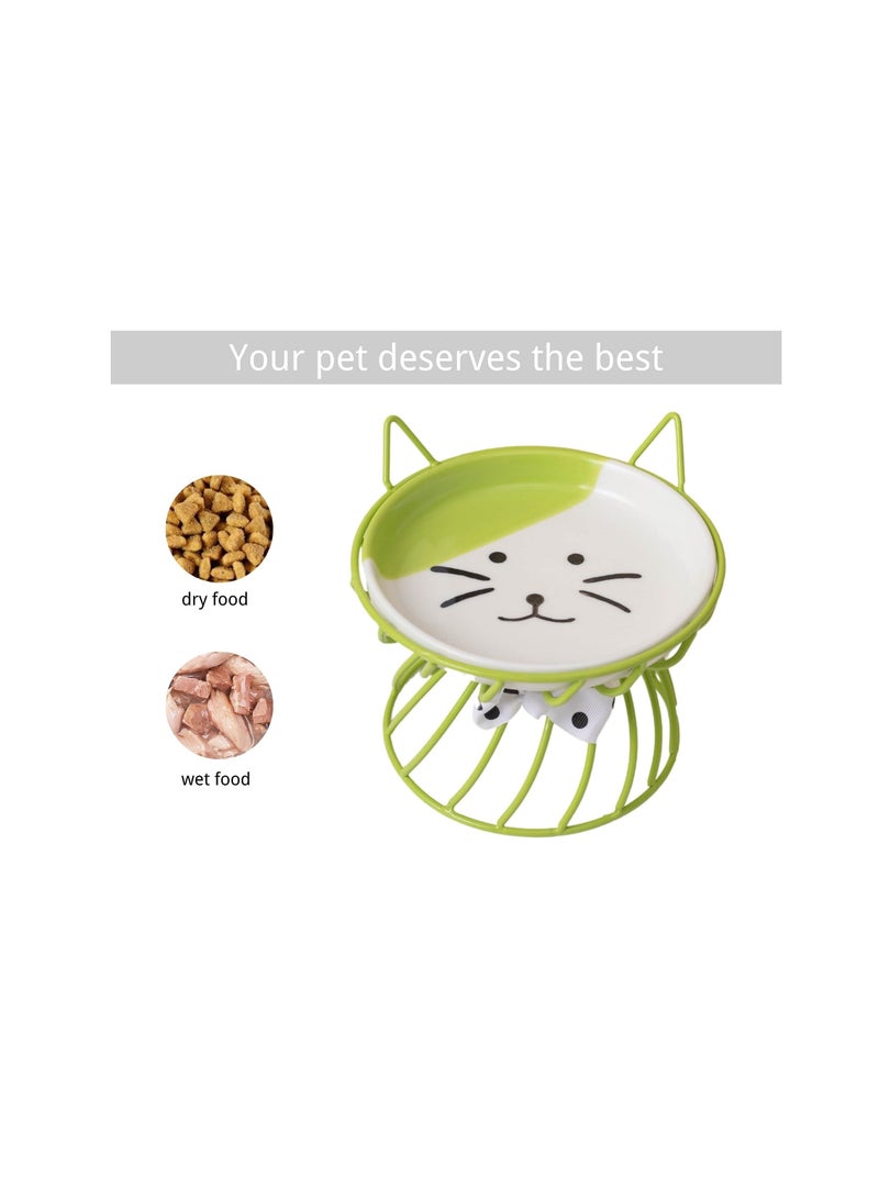 Elevated Cat Food and Water Bowls with Non Slip Metal Stand Tilted Ceramic Design for Cats and Small Dogs Dishwasher Safe Green - Image 2