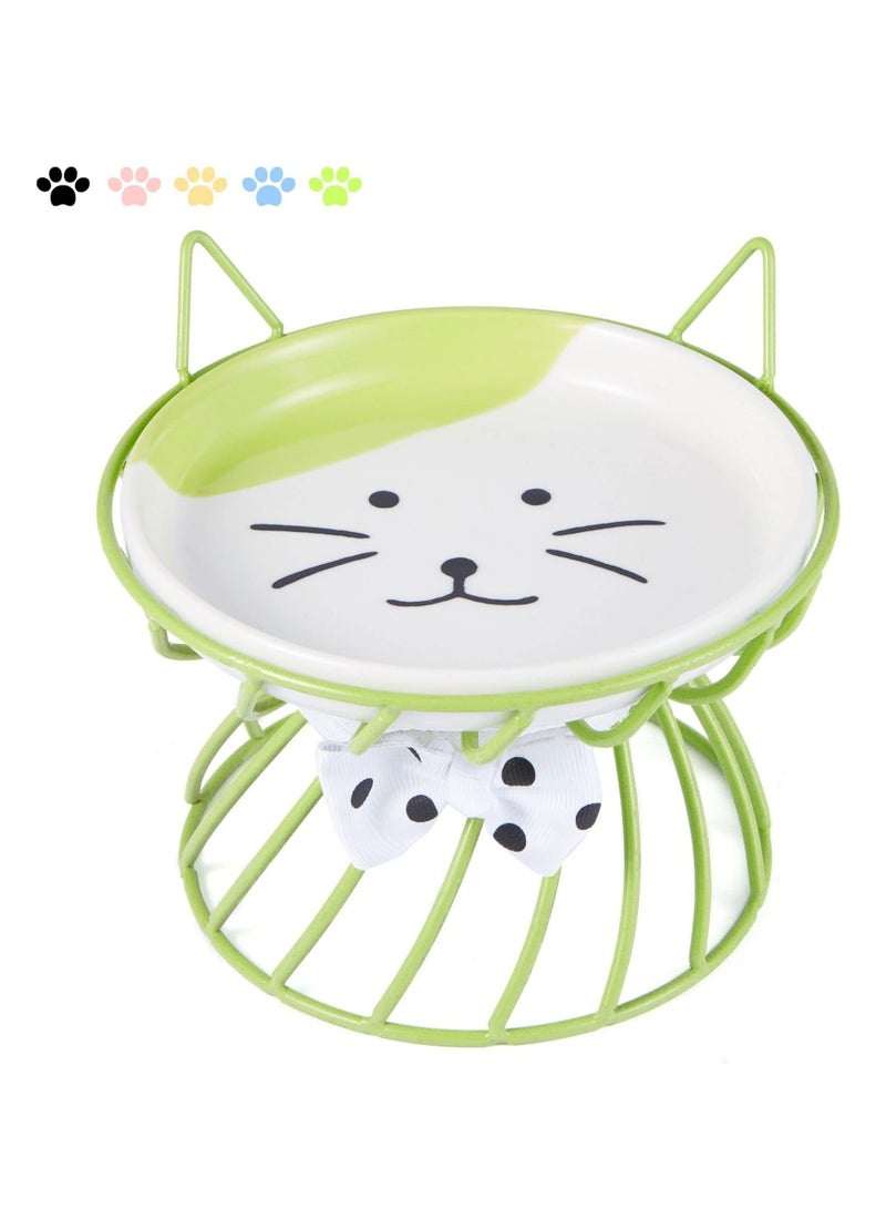 Elevated Cat Food and Water Bowls with Non Slip Metal Stand Tilted Ceramic Design for Cats and Small Dogs Dishwasher Safe Green - Image 1