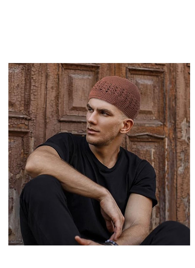 SYOSI - قبعة كوفي للرجال، قبعة كوفي محبوكة، قبعة كروشيه كوفي، تصميم كروشيه دقيق بنمط مزخرف، قبعة رأس للرجال والنساء، مناسبة لمجموعة متنوعة من الأنشطة الخارجية، مثل المشي، السفر والتخييم - Image 1