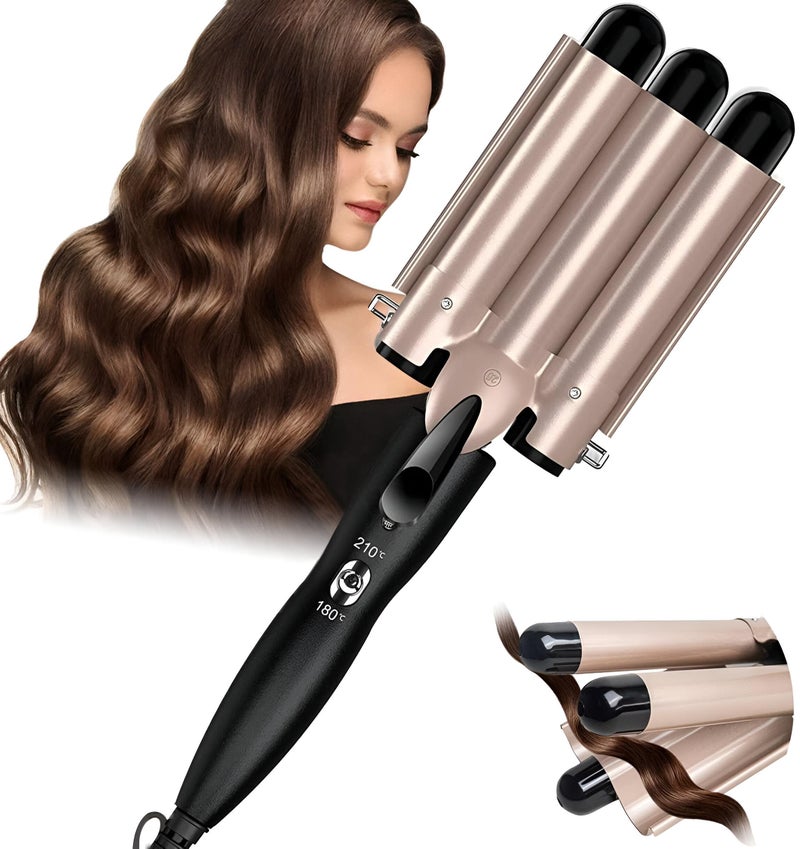 Hair Styler - Transform your look with triple barrel styling, designed to create luscious curls while ensuring heat distribution and high performance design for long-lasting results.(Gold)