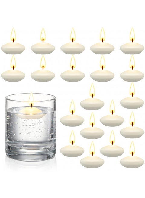 20 Pieces 1.5 Inch Unscented Floating Candles for Centerpieces, Floating Pool Candles Round Burning Candles Decor for Valentine's Day, Wedding Party Swimming Pool Bathtub Dinner Party Favor (White)