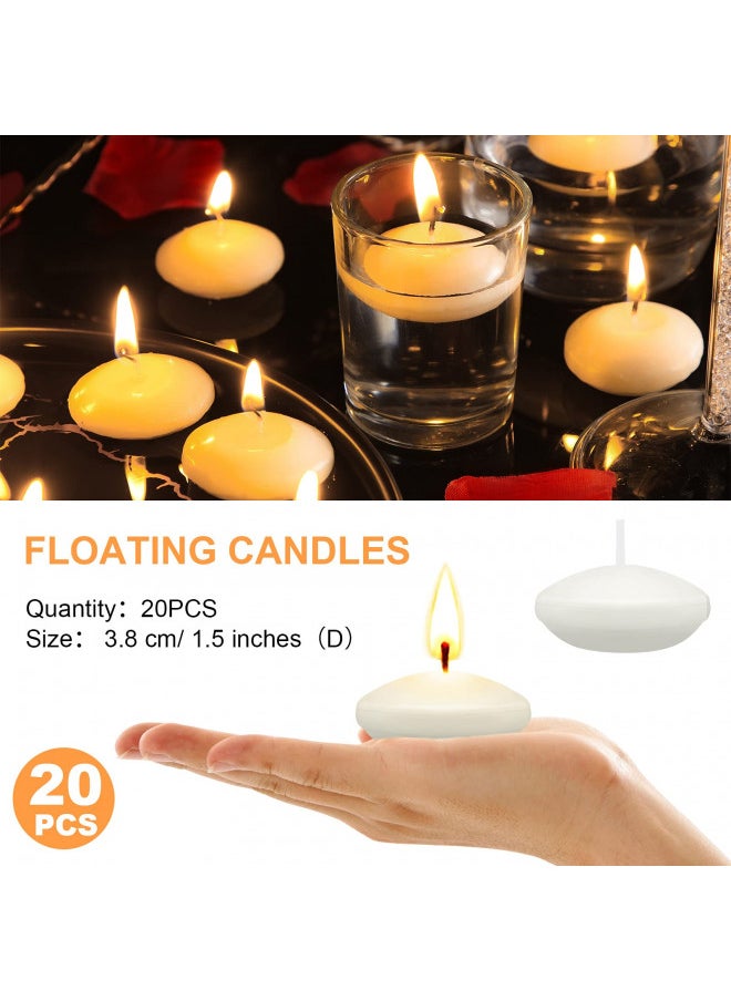 Nuanchu - 20 Pieces 1.5 Inch Unscented Floating Candles for Centerpieces, Floating Pool Candles Round Burning Candles Decor for Valentine's Day, Wedding Party Swimming Pool Bathtub Dinner Party Favor (White) - Image 1