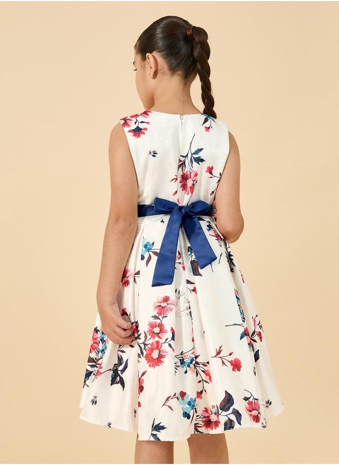 Styli Printed Pleated Sleeveless Dress  - Image 5