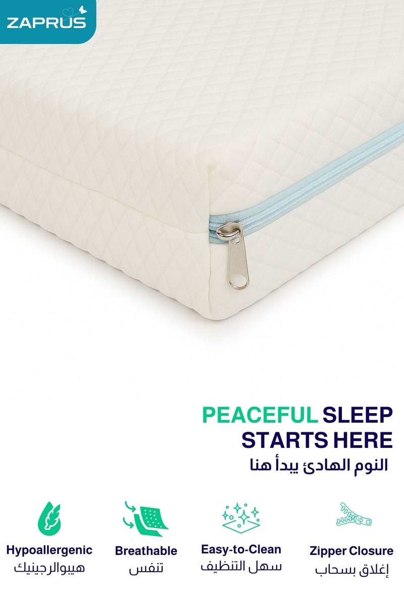 زابروس مرتبة سرير اطفال زابروس ١٦٠×٧٠×١٠ سم – مرتبة اسفنج سرير اطفال عالي الكثافة مع غطاء قطني قابل للتنفس ومضاد للحساسية – مرتبة سرير طفل ثابتة للسفر والاستخدام اليومي - Image 2