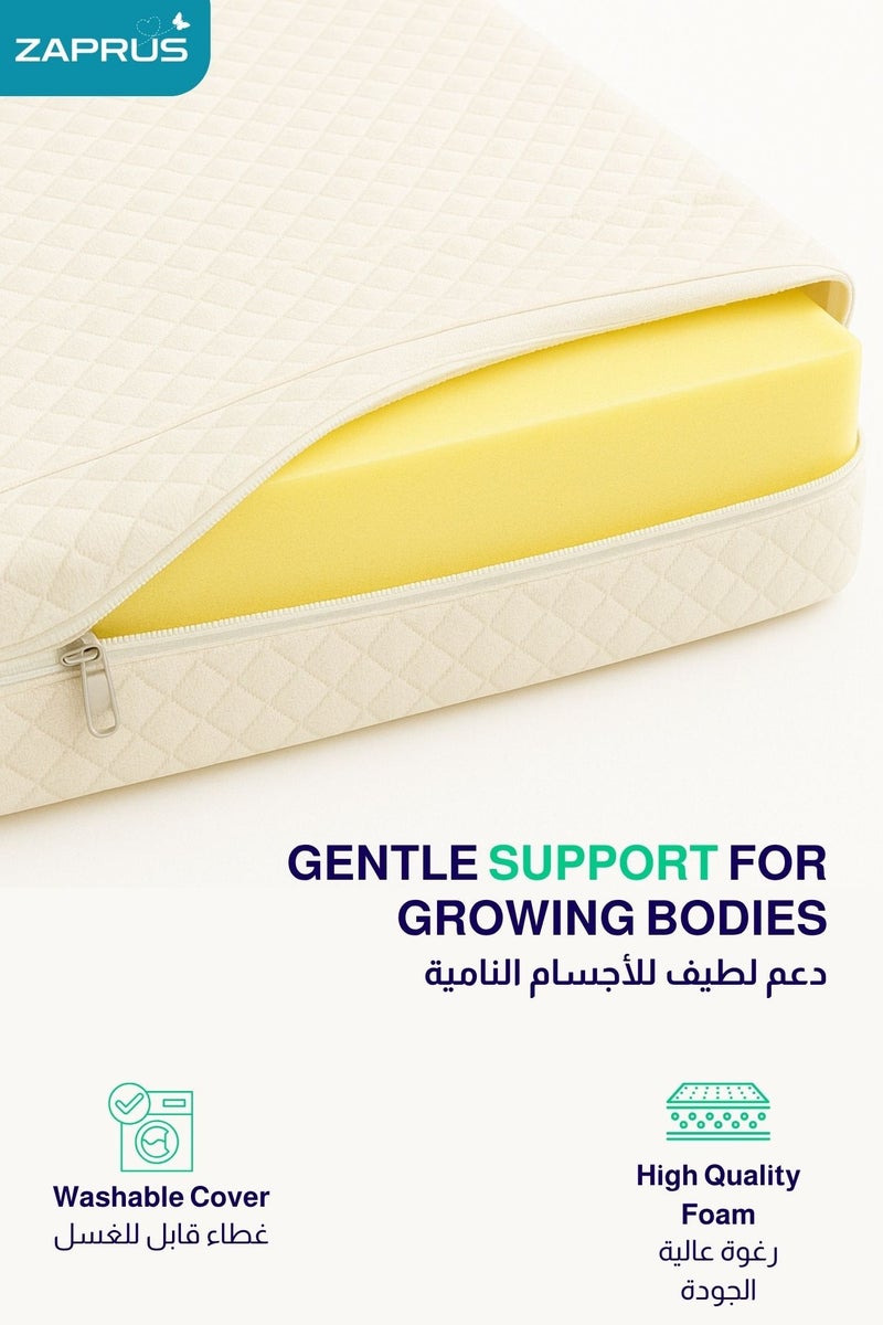 زابروس مرتبة سرير اطفال زابروس ١٦٠×٧٠×١٠ سم – مرتبة اسفنج سرير اطفال عالي الكثافة مع غطاء قطني قابل للتنفس ومضاد للحساسية – مرتبة سرير طفل ثابتة للسفر والاستخدام اليومي - Image 5
