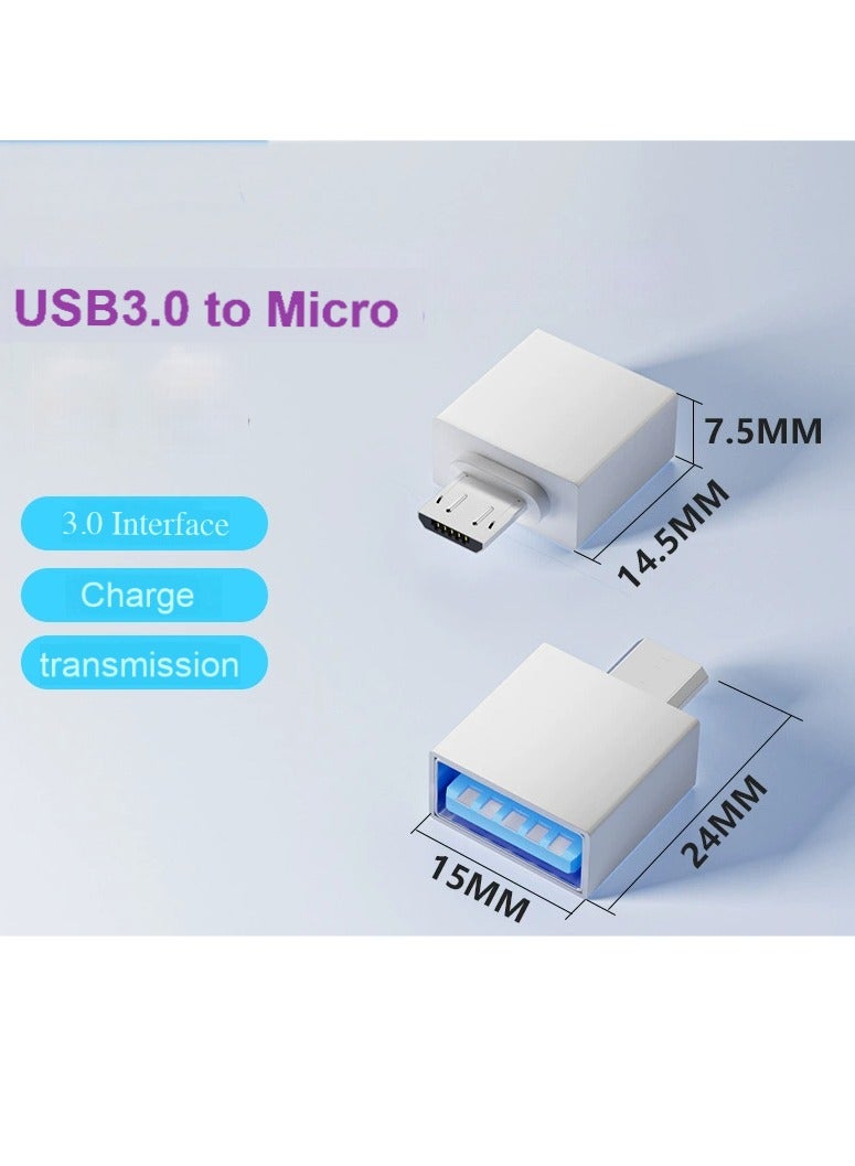 2-Pack USB 3.0 to Micro USB Adapter – 5Gbps OTG High-Speed Converter for Data Transfer & Charging – Compatible with Smartphones, Tablets, Power Banks – Compact & Durable (White)