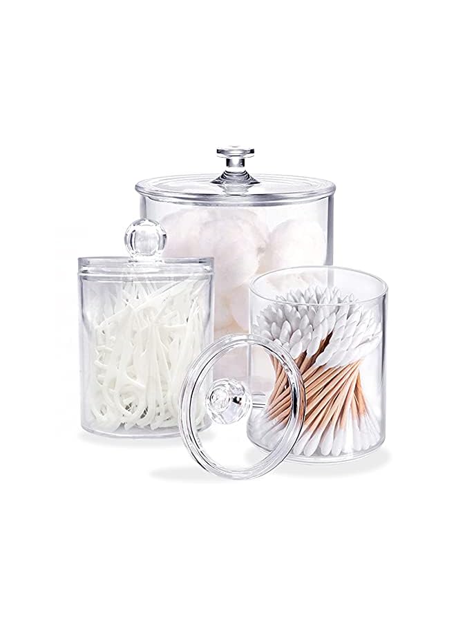 vesus 3 Pack Cotton Swab Ball Pad Holder with Lid,Clear Acrylic Bathroom Container,Makeup Organizer for Cotton Swabs,Cotton Rounds,Cotton Ball,Floss Picks,Bath Salts and Hair Ties(10 OZ,20 OZ) - Image 2