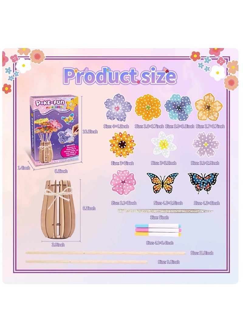 Mordely Poke Art Flower Bouquet with 8 Flowers & 2 Butterflies, Arts and Crafts for Girls 8-12,Toys for 4 5 6 7 8+ Year Old Girls - Image 2