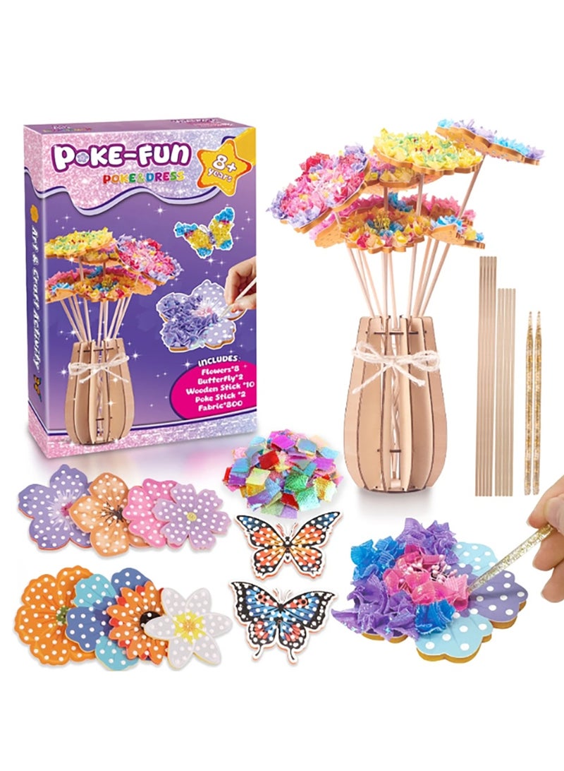 Mordely Poke Art Flower Bouquet with 8 Flowers & 2 Butterflies, Arts and Crafts for Girls 8-12,Toys for 4 5 6 7 8+ Year Old Girls - Image 1