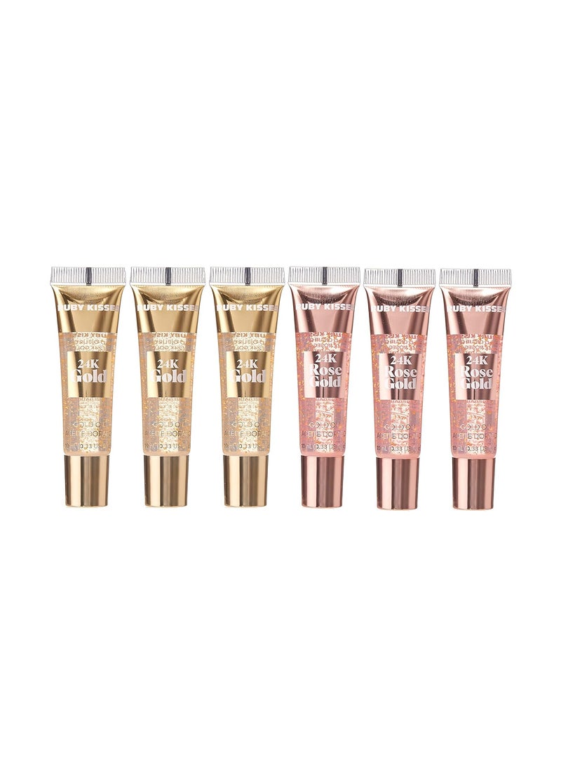 Ruby Kisses - Ruby Kisses 24K Gold Oil Lip Gloss 6 Count Gold  Rose Gold - Image 1