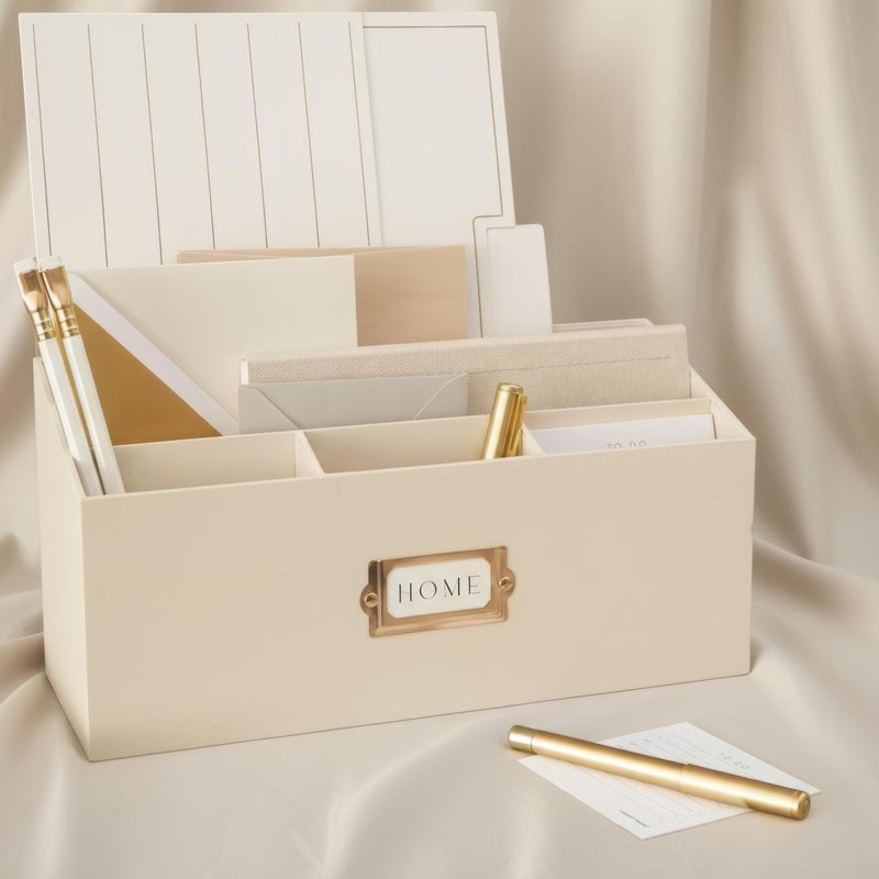 KIBAGA Stylish Linen Mail Organizer for Your Countertop â€“ Easily Organizes Pens, Mail & More in Spacious Compartments on Any Desktop â€“ The Perfect Desk Sorter for Paper & Office Essentials - Image 1