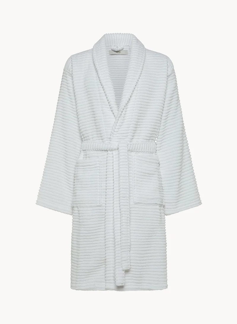 Coincasa Coincasa-Zero Twist Striped Terry Bathrobe - Medium-White