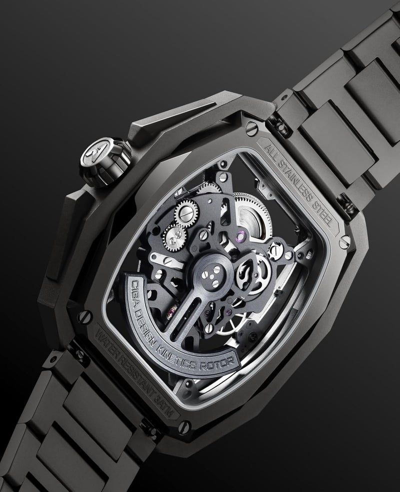 CIGA Design Z Series Hunter Automatic Mechanical Watch, Stainless Steel/Titanium Skeleton Square Luxury Timepiece, Ideal Gift for Men and Women - Image 4