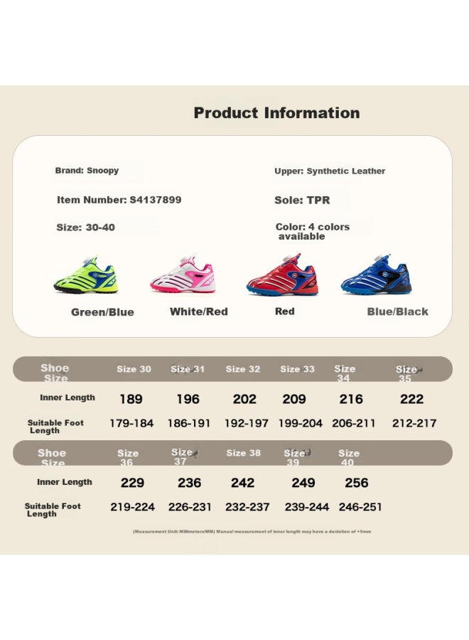 Snoopysnoopy Kids' Sports Shoes Boys Girls Wear-resistant Soccer Shoes Fashionable Studs Training Shoes 7899 Red Size 36 - Image 2
