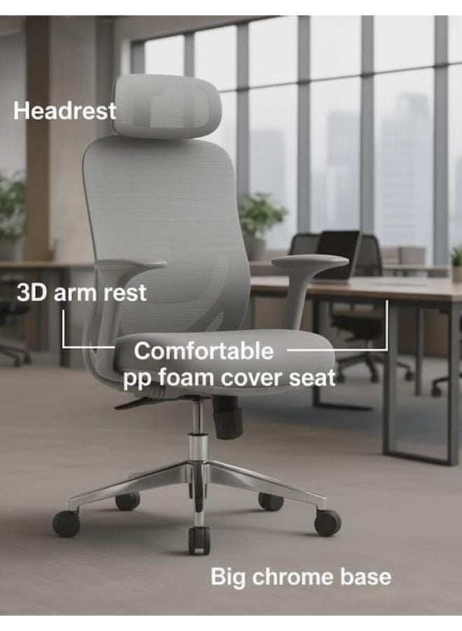 نَدْ مَفْرُوشَات كرسي إسفنجي شبكي مريح ذو ظهر مرتفع - رمادي | مثالي للمكتب أو المنزل أو مكتب الدراسة أو الألعاب - Image 4