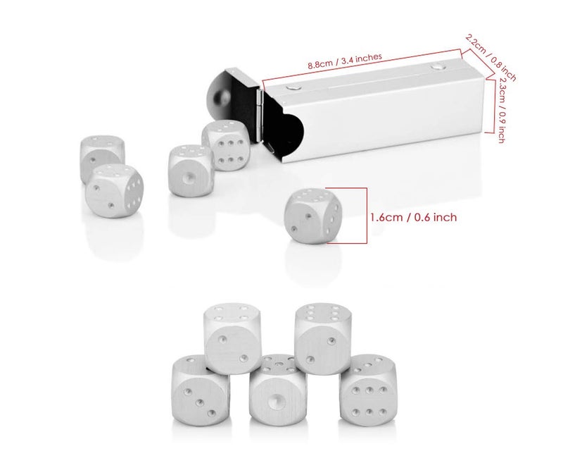 DS.DISTINCTIVE STYLE Aluminum Alloy Dice 5 Pieces 16mm Portable Metal Dices with Case 6 Sided Dice for Party Game - Image 3