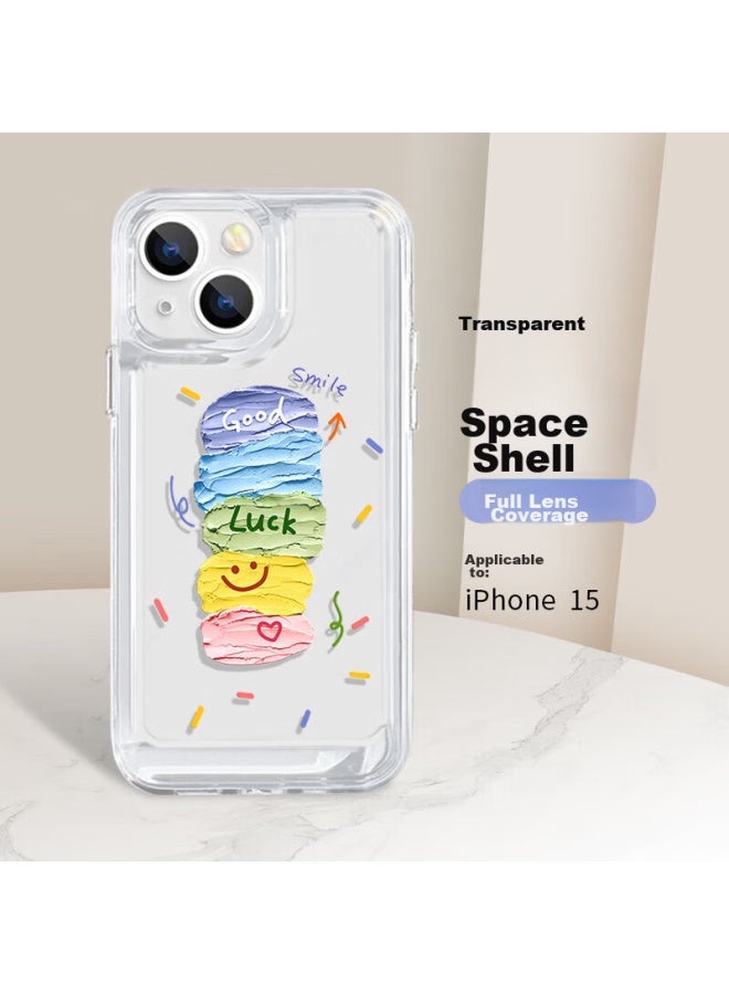 Inkaida Yingkaida Iphone 15 Case، غطاء حماية كامل مضاد للصدمات ومقاوم لبصمات الأصابع للرجال والنساء، غطاء واقي شفاف مبدع مع كتل ألوان سعيدة - Image 1