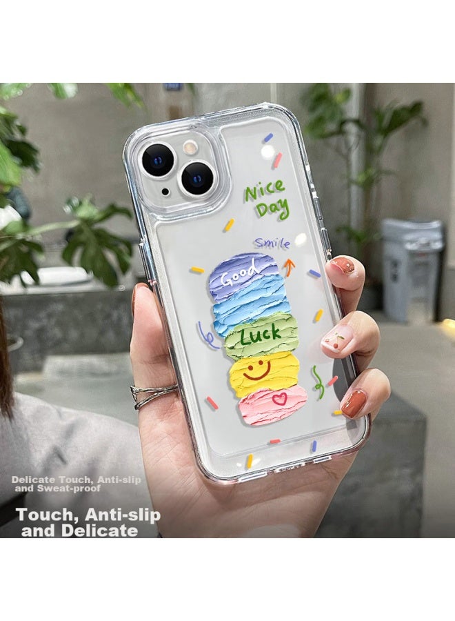 Inkaida Yingkaida Iphone 15 Case، غطاء حماية كامل مضاد للصدمات ومقاوم لبصمات الأصابع للرجال والنساء، غطاء واقي شفاف مبدع مع كتل ألوان سعيدة - Image 3