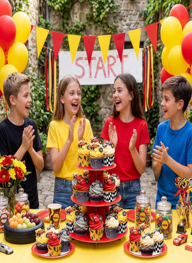 جلافاتريكس 200 قطعة من قوالب الكب كيك على شكل سيارات سباق، أكواب ورقية للخبز بنمط علم متقلب باللونين الأسود والأبيض، أغطية مافن قياسية الحجم، حاويات حلوى ومكسرات لحفلات استقبال المولود الجديد وحفلات أعياد الميلاد ذات طابع سيارات السباق، أعمال يدوية. - Image 2