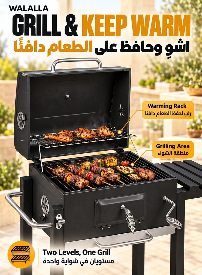والالا شواية فحم شواية فحم عربة ترولي فحم ارتفاع قابل للتعديل مع عجلات حامل فتاحة زجاجات شواية شواء شواء لحديقة الشواء وشرفة تخييم ، أسود - Image 3