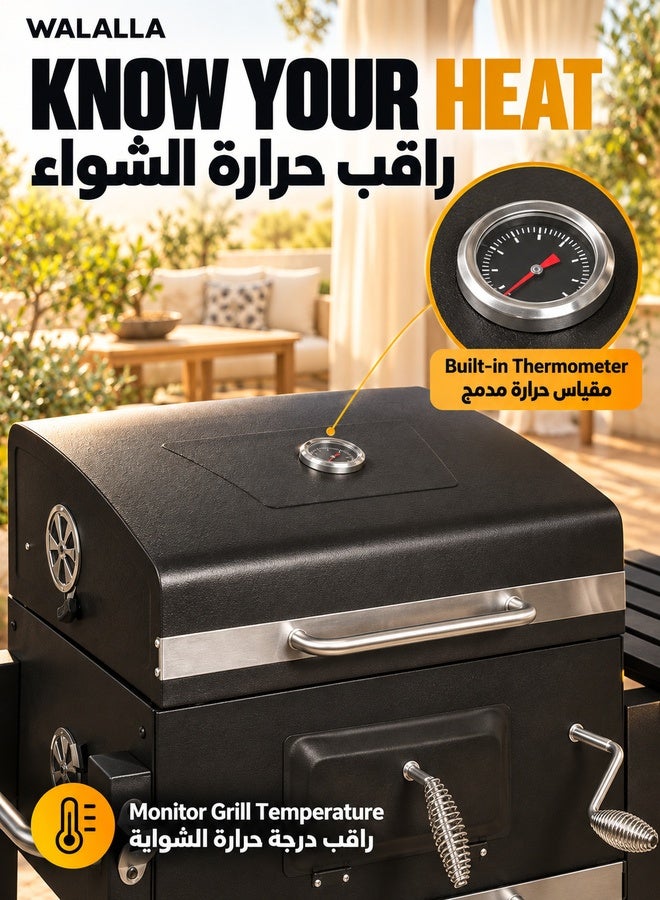 والالا شواية فحم شواية فحم عربة ترولي فحم ارتفاع قابل للتعديل مع عجلات حامل فتاحة زجاجات شواية شواء شواء لحديقة الشواء وشرفة تخييم ، أسود - Image 5