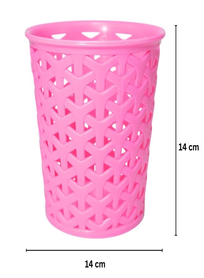 MORVI Linea Big Round Plastic Multipurpose Organizer For Kitchen, Bathroom, Salon, Office|Stationery,Cutlery,Pen,Makeup Brushes Holder|Hanging Toothbrush Stand |Pack Of 2 | PINK - Image 3