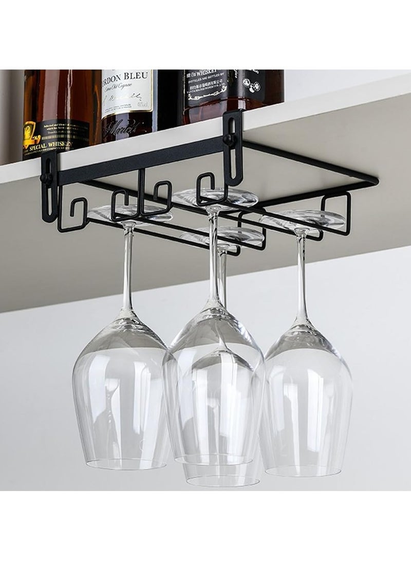 Under-Cabinet Metal Stemware Rack, Hanging Rack Glassware Holder Bar Storage Rack, 2 Rows Black Metal Wine Glass Storage, Wine Glass Holders Storage Under Shelf for Kitchen Cabinet Bar  - Image 1