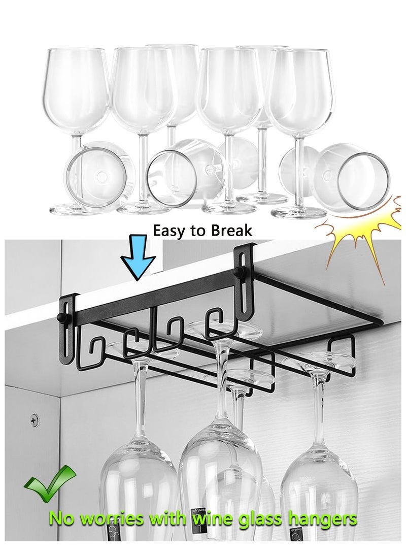 Under-Cabinet Metal Stemware Rack, Hanging Rack Glassware Holder Bar Storage Rack, 2 Rows Black Metal Wine Glass Storage, Wine Glass Holders Storage Under Shelf for Kitchen Cabinet Bar  - Image 2