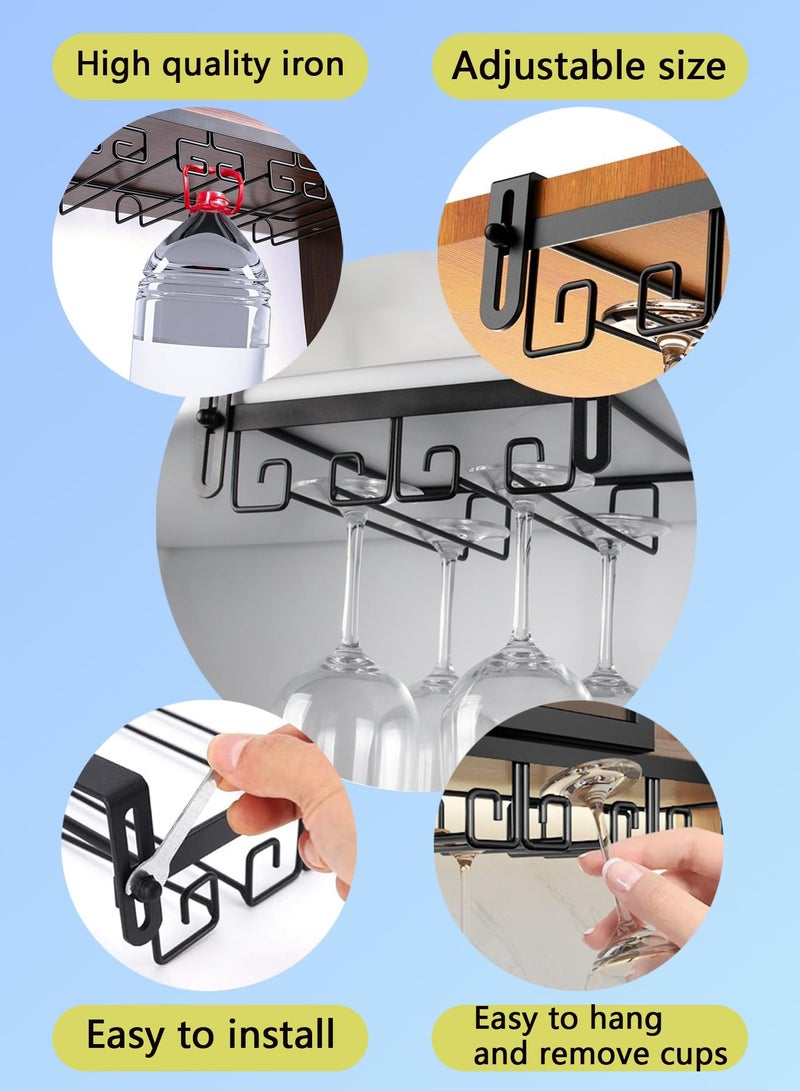 Under-Cabinet Metal Stemware Rack, Hanging Rack Glassware Holder Bar Storage Rack, 2 Rows Black Metal Wine Glass Storage, Wine Glass Holders Storage Under Shelf for Kitchen Cabinet Bar  - Image 3
