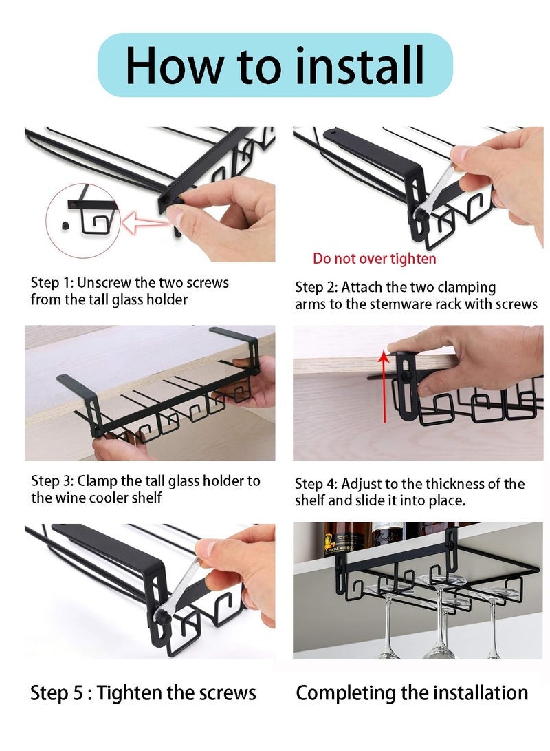 Under-Cabinet Metal Stemware Rack, Hanging Rack Glassware Holder Bar Storage Rack, 2 Rows Black Metal Wine Glass Storage, Wine Glass Holders Storage Under Shelf for Kitchen Cabinet Bar  - Image 4