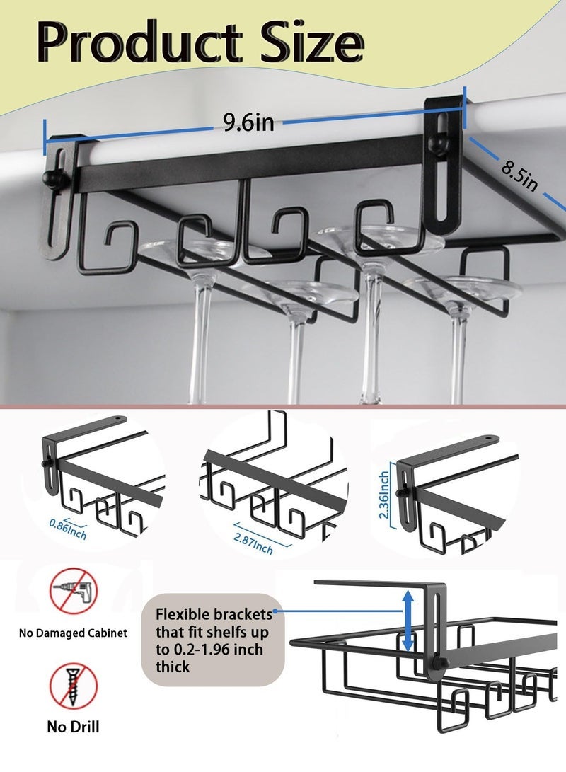 Under-Cabinet Metal Stemware Rack, Hanging Rack Glassware Holder Bar Storage Rack, 2 Rows Black Metal Wine Glass Storage, Wine Glass Holders Storage Under Shelf for Kitchen Cabinet Bar  - Image 5