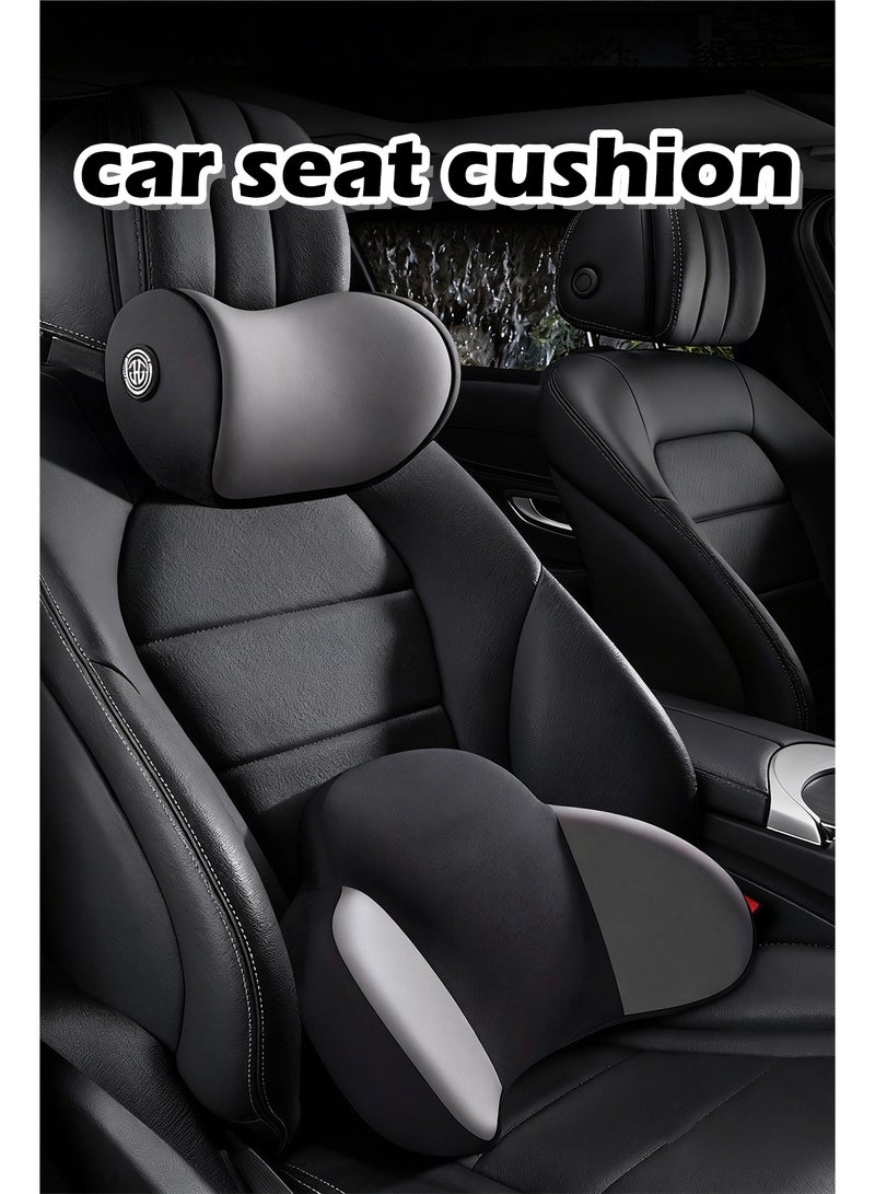وسادة دعم قطني للسيارة مع مسند رأس، وسادة قطنية بحزام قابل للتعديل لتخفيف آلام الظهر والعنق، للكرسي المكتبي والشاحنة وكرسي متحرك - Image 2