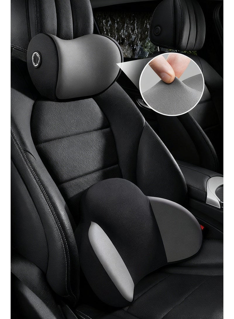 وسادة دعم قطني للسيارة مع مسند رأس، وسادة قطنية بحزام قابل للتعديل لتخفيف آلام الظهر والعنق، للكرسي المكتبي والشاحنة وكرسي متحرك - Image 1