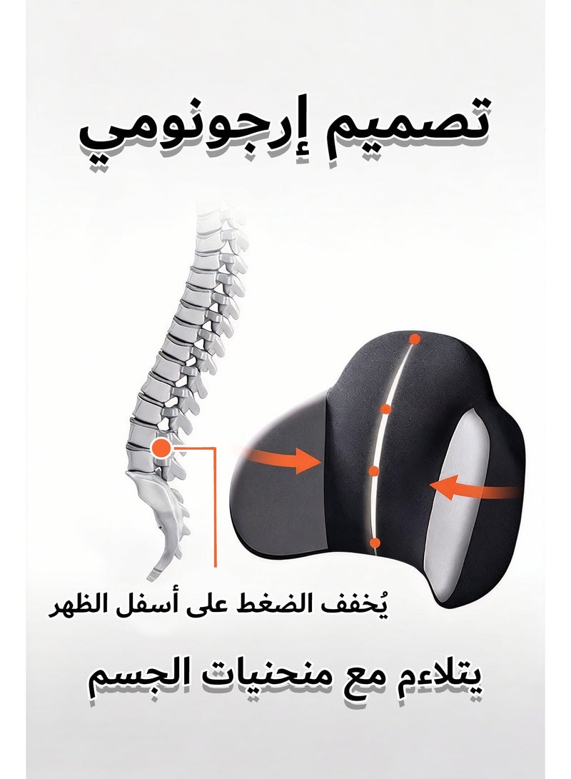 وسادة دعم قطني للسيارة مع مسند رأس، وسادة قطنية بحزام قابل للتعديل لتخفيف آلام الظهر والعنق، للكرسي المكتبي والشاحنة وكرسي متحرك - Image 5