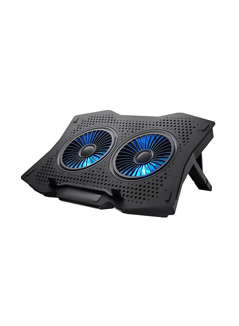 جيجاماكس مروحة تبريد لابتوب -  GM20 مستوى الضوضاء منخفض -  بسبع زوايا تعديل حتى 17 بوصة -  للاستخدام أثناء اللعب بأداء عالي - تصميم مريح مع إضاءة RGB -  ب 2 USB  - دعم بلاستيشن 3 و 4 – لون اسود - Image 1