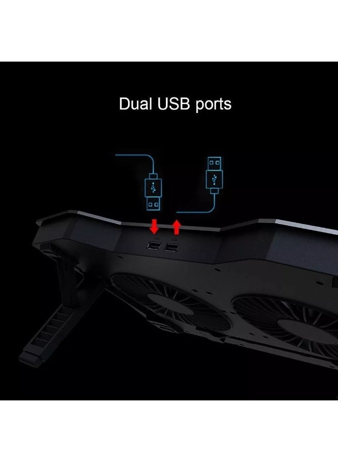 جيجاماكس مروحة تبريد لابتوب -  GM20 مستوى الضوضاء منخفض -  بسبع زوايا تعديل حتى 17 بوصة -  للاستخدام أثناء اللعب بأداء عالي - تصميم مريح مع إضاءة RGB -  ب 2 USB  - دعم بلاستيشن 3 و 4 – لون اسود - Image 3