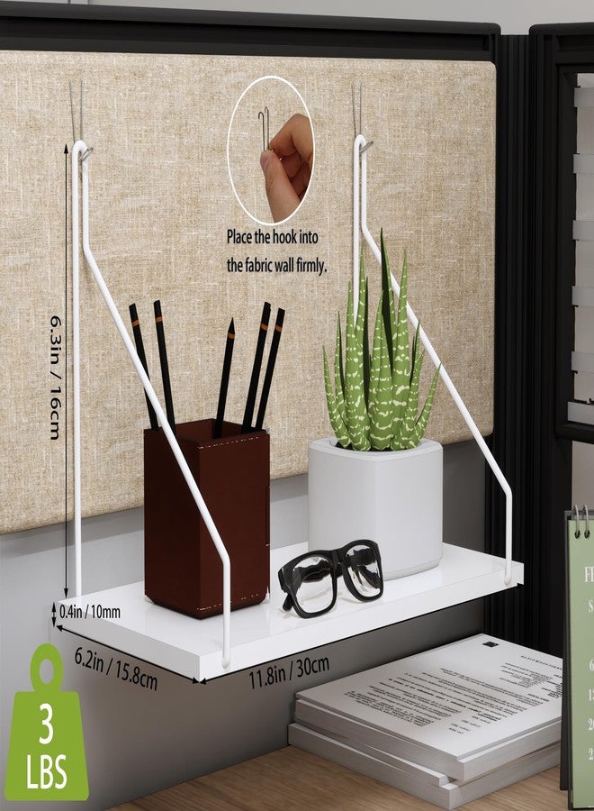 SoaShower Cubicle Shelf with Hooks - 11.8" Office Cubicle Accessories for Work, Floating Wall Shelf for Cubicle Decor, Hanging Organizer for Cubicle Wall Storage & Office Decorations&White - Image 2