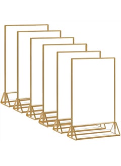 6 Pieces Clear Acrylic Table Card Holder, Double Sided Frame with Gold Border and Removable Vertical Stand for Photo Display, Wedding Table Number, Restaurant Sign, Menu Holder (5 x 7 inches)