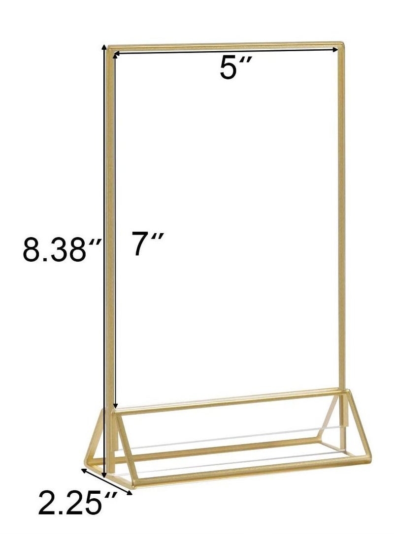 SYOSI - 6 Pieces Clear Acrylic Table Card Holder, Double Sided Frame with Gold Border and Removable Vertical Stand for Photo Display, Wedding Table Number, Restaurant Sign, Menu Holder (5 x 7 inches) - Image 1